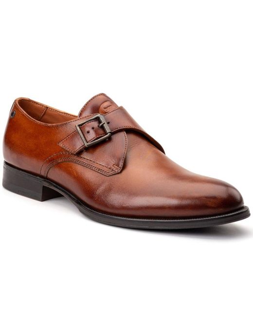 Base London Brown Faraday Single Monk Shoes for men