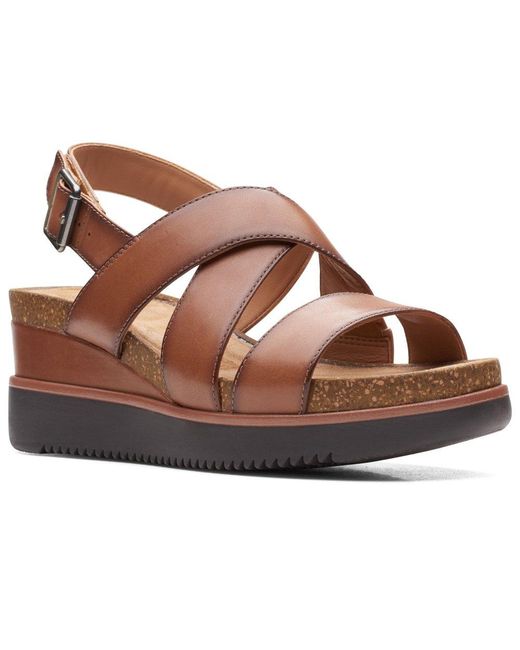 Clarks Brown Lizby Cross Wedge Sandals