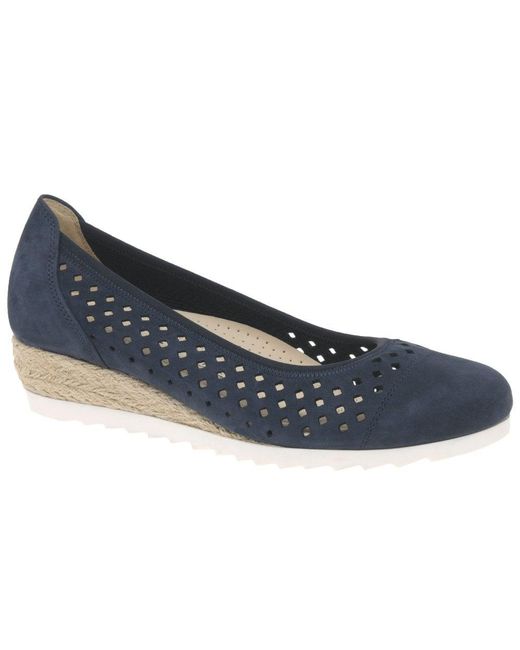 Gabor Blue Evelyn Low Wedge Heel Shoes