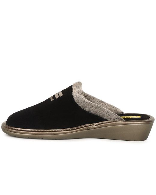 Nordika's Black Suede Wedge Mule Slippers