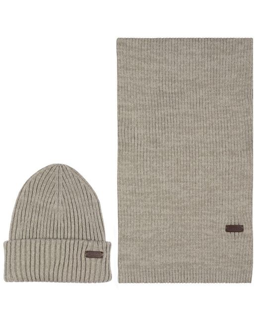 Barbour Gray Crimdon Hat &Amp; Scarf Set