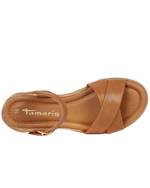 Tamaris Brown Carnation Low Wedge Sandals