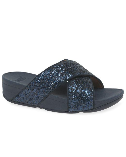 Fitflop Fitflop Lulu Glitter Slide Wedge Heel Sandals in Blue | Lyst UK