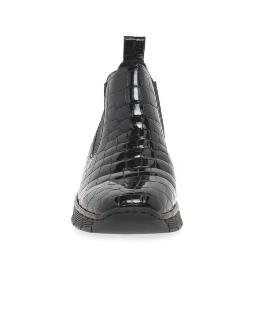 Rieker Black Eria Leather Slip On Wedge Heel Chelsea Boots