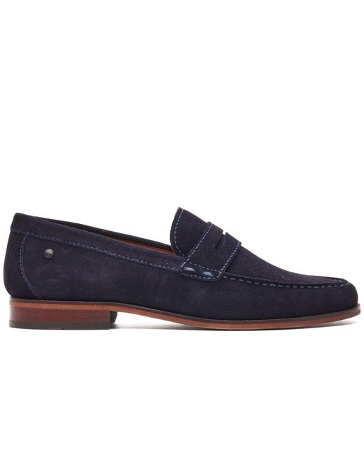 Base London Blue Slate Penny Loafers for men