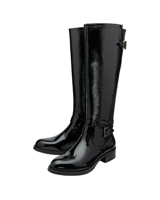 Ravel Black Eildon Knee High Boots Crinkle Lea