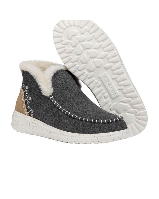 Hey Dude Black Denny Wool Faux Shearling Ankle Boots