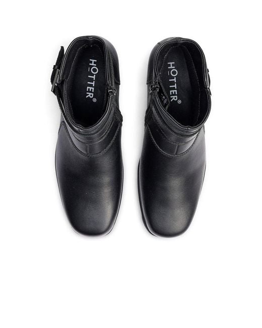 Hotter Black Foxton Low Wedge Wide Fit Boots
