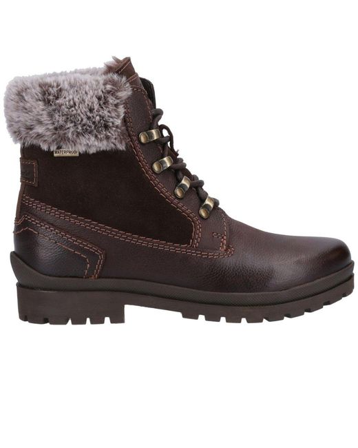 Cotswold Brown Faux Fur-Lined Lace-Up Ankle Boots