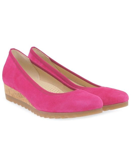Gabor Pink Epworth Low Wedge Heel Shoes