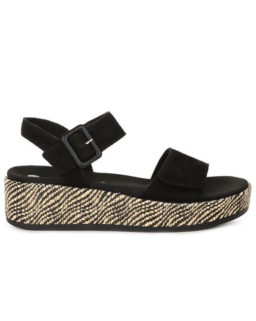 Remonte Black Tapestry Wedge Sandals