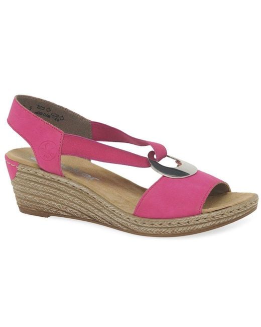 Rieker Pink Alula Wedge Heel Sandals