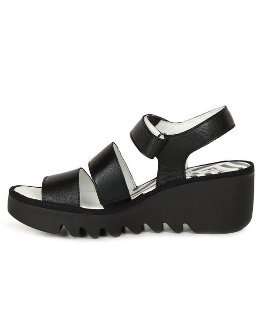 Fly London Black Bexy Wedge Heel Sandals