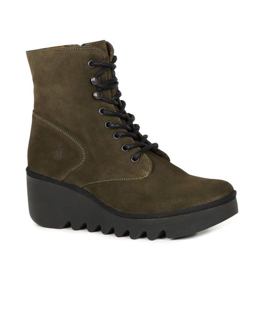 Fly London Green Suede Wedge Heel Boots