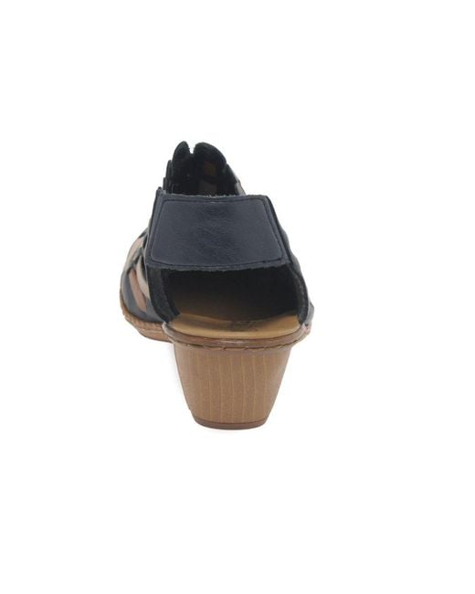 Rieker Blue Sina Leather Woven Heeled Shoes