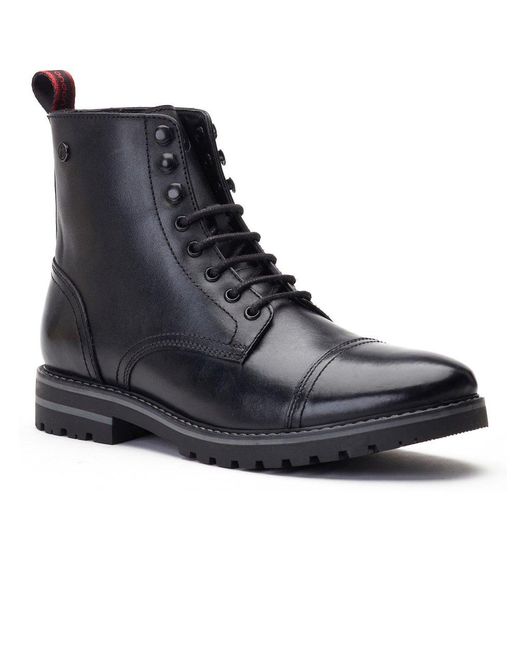 Base London Black Sparrow Waxy Combat Boots for men
