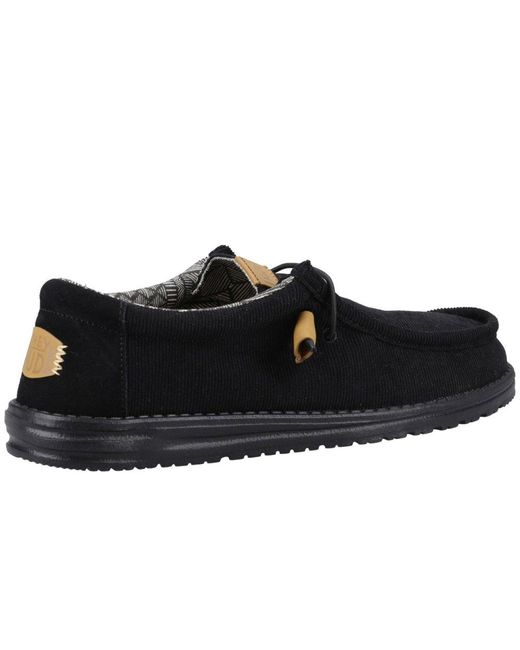 Hey Dude Black Wally Corduroy Shoes for men