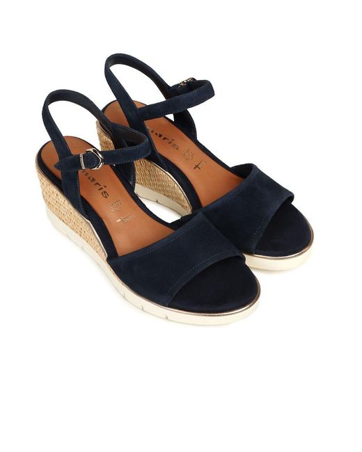 Tamaris Blue Tulip Wedge Heel Espadrille Sandals