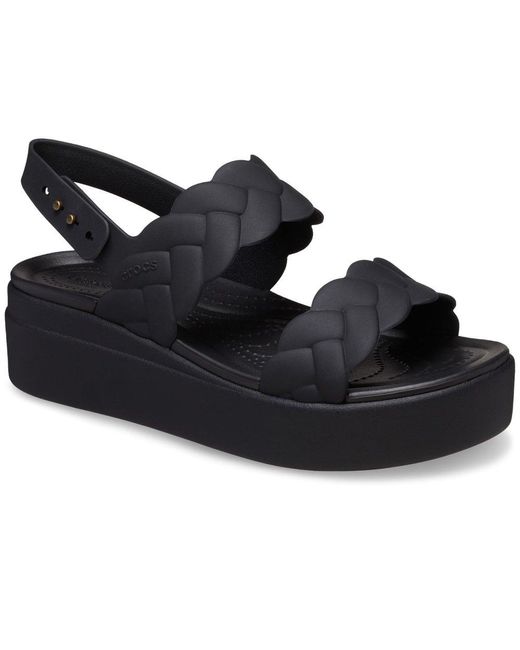 CROCSTM Black Brooklyn Woven Low Wedge Sandals / Rubber