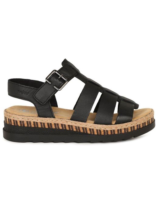 Rieker Black Costa Rica Wedge Heel Sandals