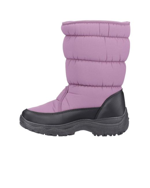 Cotswold Purple Quilted Velcro Snow Boots