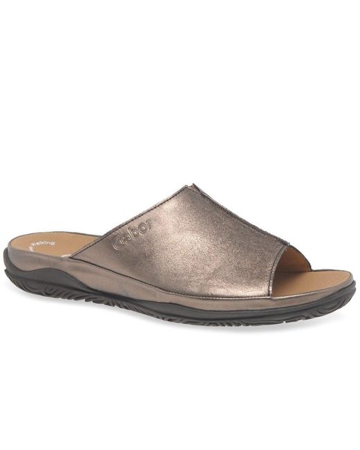 Gabor Idol Leather Wide Fit Casual Mules in Antique Silver (Brown) - Lyst