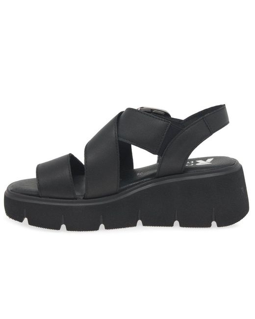 Rieker Black Watt Wedge Heel Sandals