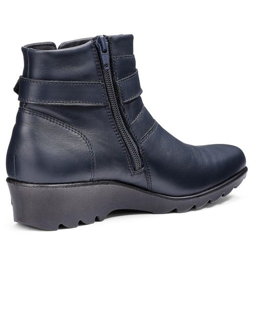 Hotter Blue Foxton Low Wedge Boots