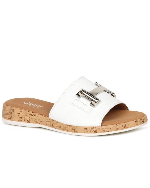 Gabor White Oaty Mule Sandals