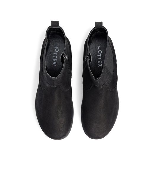 Hotter Black Exeter Low Wedge Boots