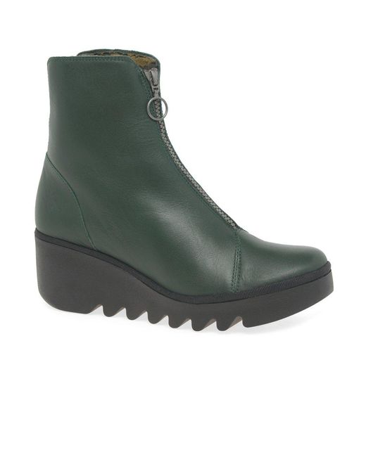 Fly London Green Boce Wedge Heel Ankle Boots
