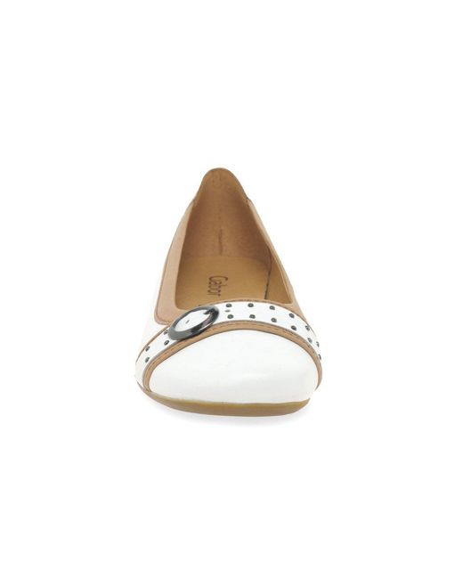 Gabor White Michelle Casual Stud Buckle Pumps