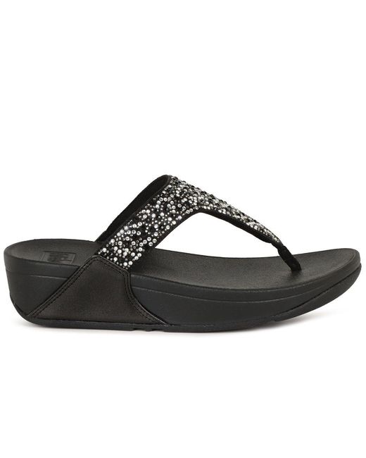 Fitflop Black Lulu Crystal Mix Toe Post Sandals