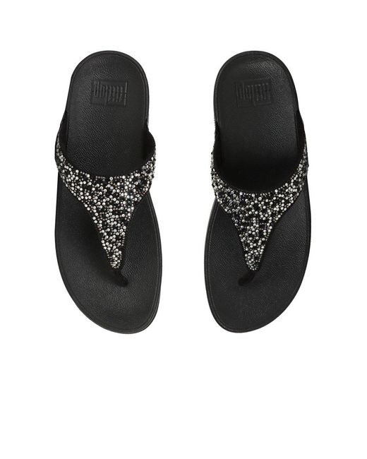 Fitflop Black Lulu Crystal Mix Toe Post Sandals