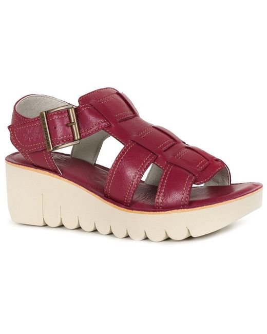Fly London Purple Yudd Wedge Heel Sandals