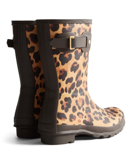 Hunter Brown Original Short Leopard Wellingtons