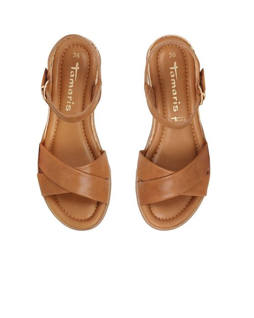 Tamaris Brown Carnation Low Wedge Sandals