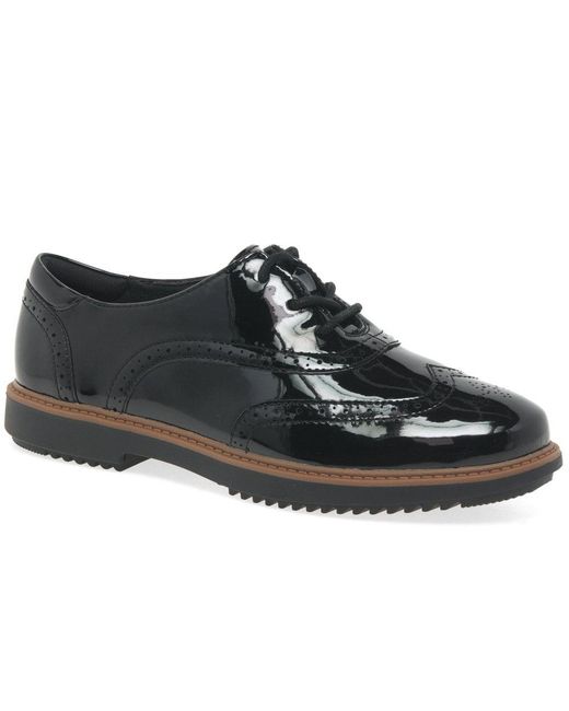 Clarks Black Raisie Hilde Womens Patent Leather Lace Up Brogues