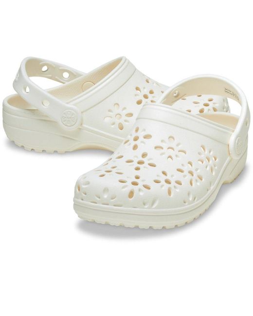 CROCSTM White Classic Floral Cut Out Clogs