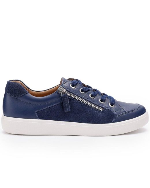 Hotter Blue Chase Ii Extra Wide Fit Trainers Colour: French Leather