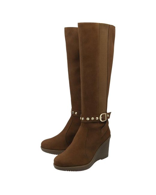 Ravel Brown Arkle Knee High Wedge Boots