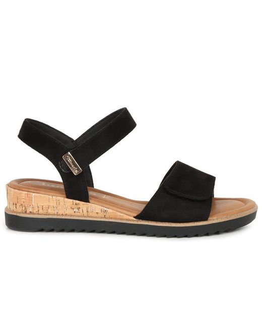 Tamaris Black Iris Low Wedge Sandals