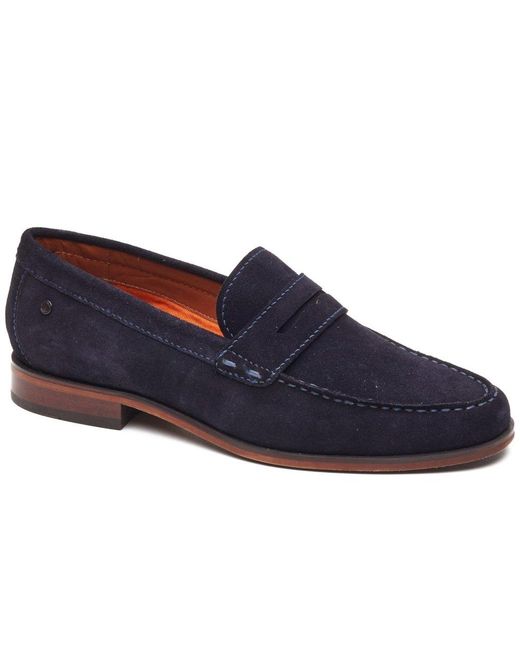 Base London Blue Slate Penny Loafers for men