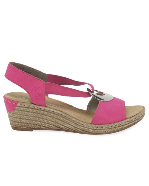 Rieker Pink Alula Wedge Heel Sandals