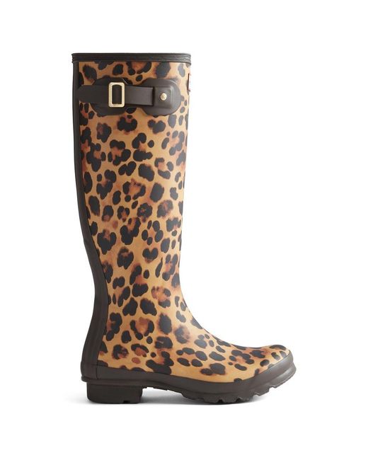 Hunter Brown Original Tall Leopard Wellingtons