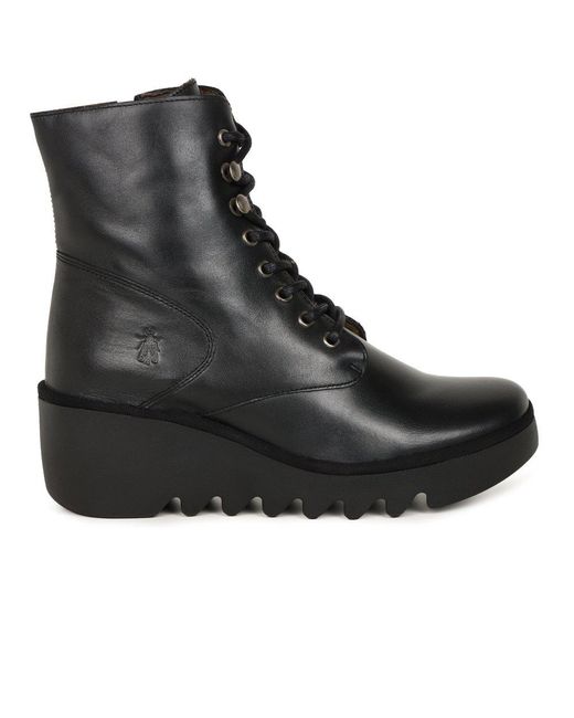 Fly London Black Birr Wedge Heel Boots