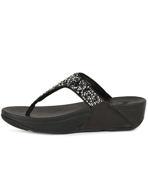 Fitflop Black Lulu Crystal Mix Toe Post Sandals