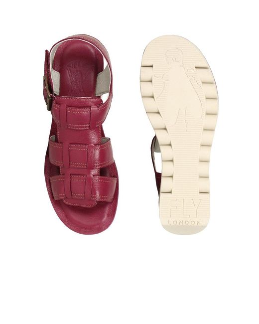 Fly London Purple Yudd Wedge Heel Sandals