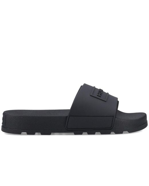 Hunter Black Core Embossed Slider Sandals for men