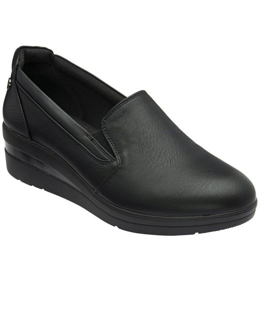 Lotus Black Roman Low Wedge Shoes